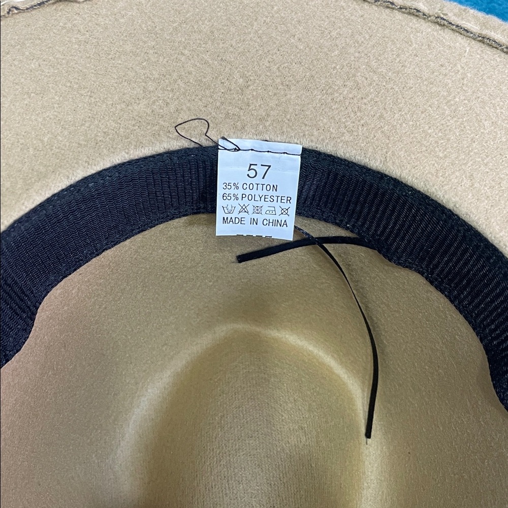 Tan Women's Felt Fedora Western Cowboy Hat Cream Belt Feather Accent - Picture 7 of 7